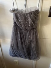 White By Vera Wang Formal Mini Dress Size 6 Grey Sequin Tulle Bubble Flare 