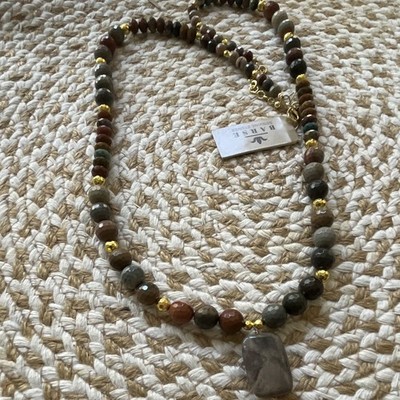 Barse Jasper Beaded Teardrop Pendant Necklace, Multicolor Lobster Clasp
