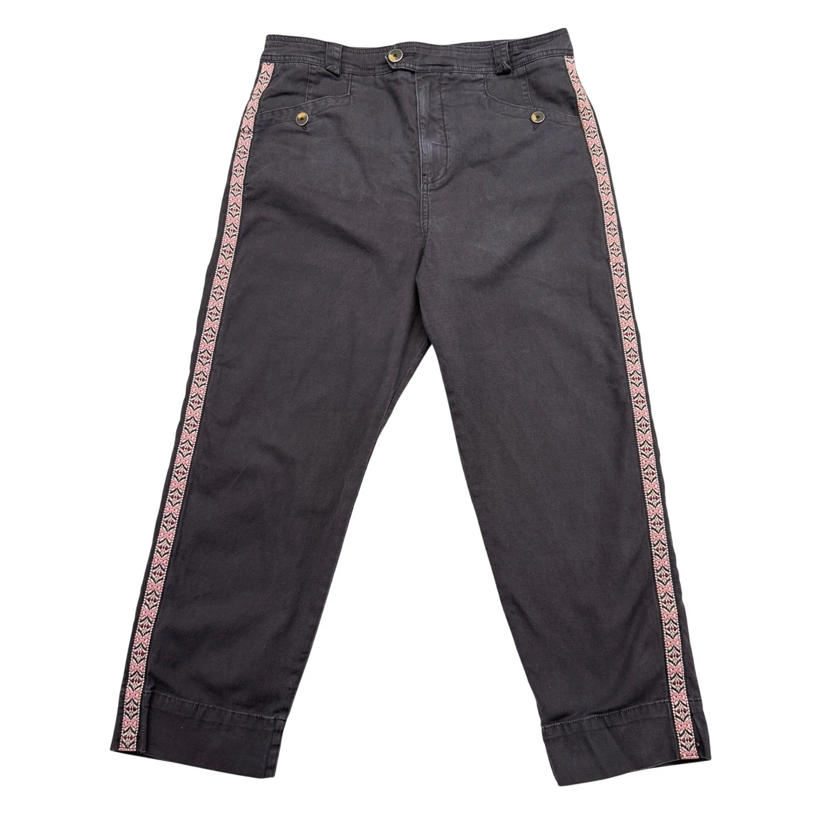 Anthropologie Side Stripe Womens 12 Cropped Boho Chino Casual