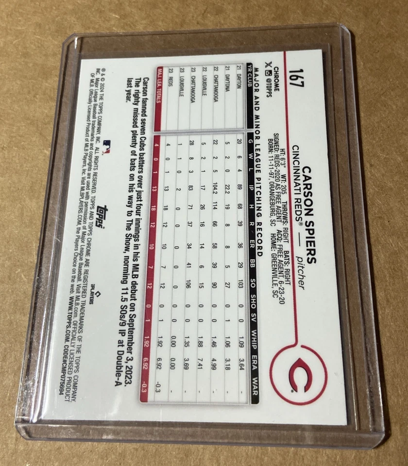 2024 Topps Chrome - Carson Spiers #167 Sepia Refractor (RC) - Image 2 of 2