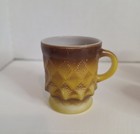 Yellow & Brown Fire King Kimberly Mugs Set of 5 1960s Diamond Pattern Stackable — photo 5