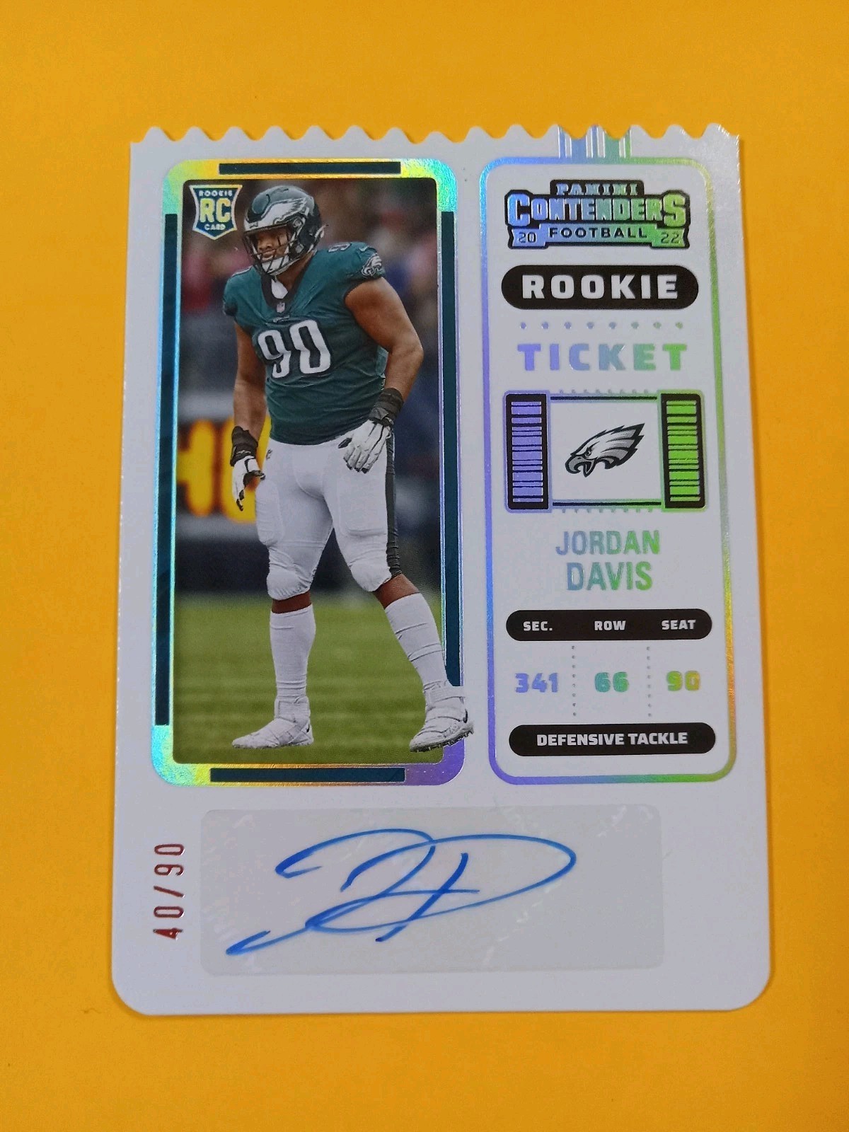 Jordan Davis 2022 Contenders Autograph Rookie Ticket Stub Parallel 40/90 RARE!