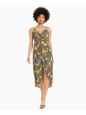 BAR III DRESSES Womens Orange Twist Front V-back Hem Midi Dress S