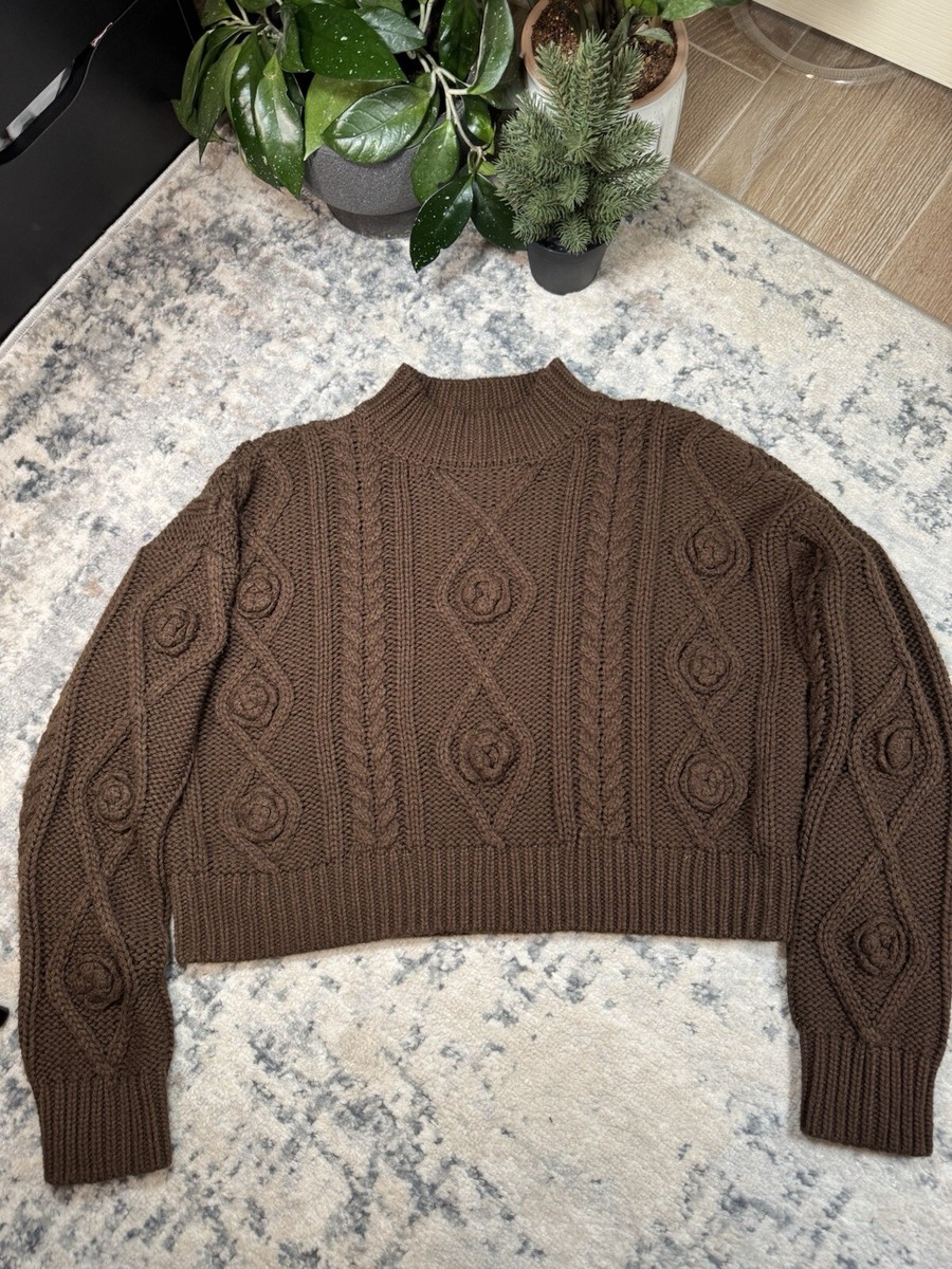 Forever 21 Sweater Womens Size medium Cable Knit Brown Long Sleeve