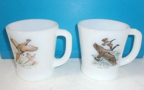 Vintage Fire King Pheasant and Canada Goose Coffee Mug Lot of 2