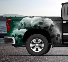 Bright Teal Smokey Skulls Truck Wrap Vinyl Bed Side Graphic Decal Tailgate DSPS