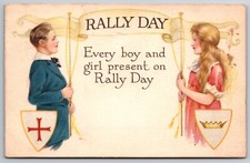 Rally Day Buffalo New York 1923 Sunday School Boy Girl Flags Shields Postcard