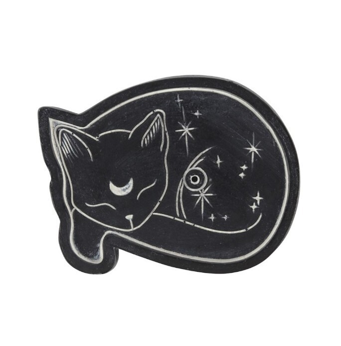 Resin Sleeping Black Cat Incense Holder, Gothic Incense Holder, Incense