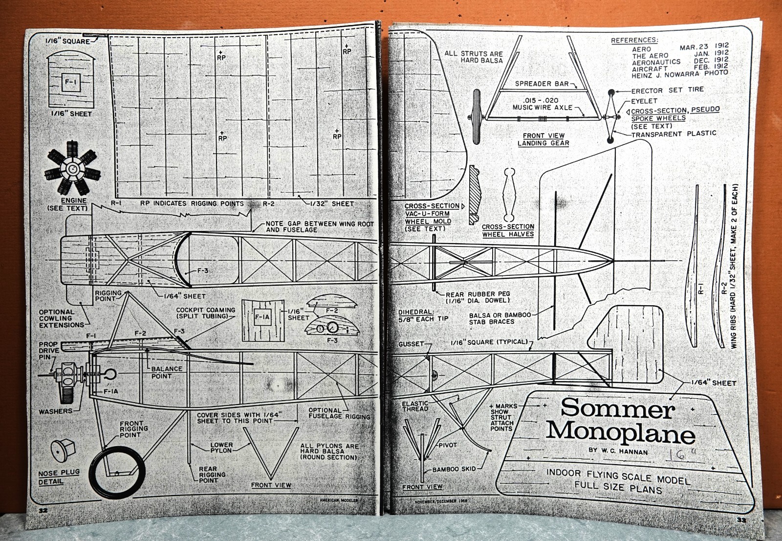 SOMMER MONOPLANE BALSA FREE FLIGHT MODEL AIRPLANE PLANS 16" WINGSPAN