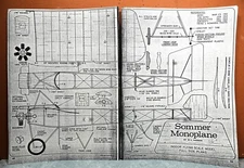 SOMMER MONOPLANE BALSA FREE FLIGHT MODEL AIRPLANE PLANS 16" WINGSPAN