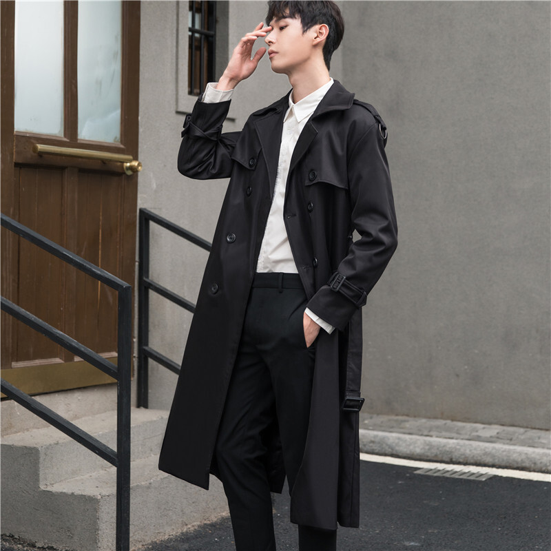 Mens Spring/Autumn British Long Jacket Solid Color Trench Mens Spring/Autumn British Long Jacket Solid Color Trench