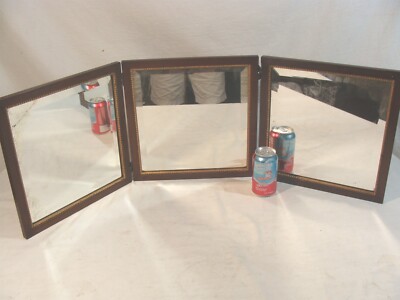 Antique Walnut Table top Tri-fold Beveled Mirror