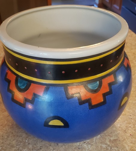 Vintage. ECCO TERRA Fine Porcelain Hand Crafted Vase Indianer Orange & Blau