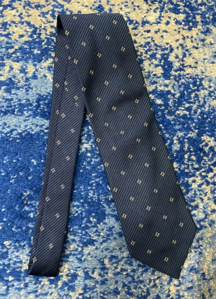 Corbata Armani Collezioni Azul Marino Beige Sesgado Rayas Geométrica 100% Seda Italia Foto 2 de 4