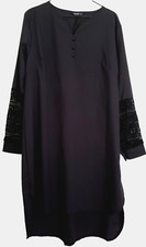 Shein Curve Shift Slip Dress Women's 1X Plus Black Lace Sleeve Accent