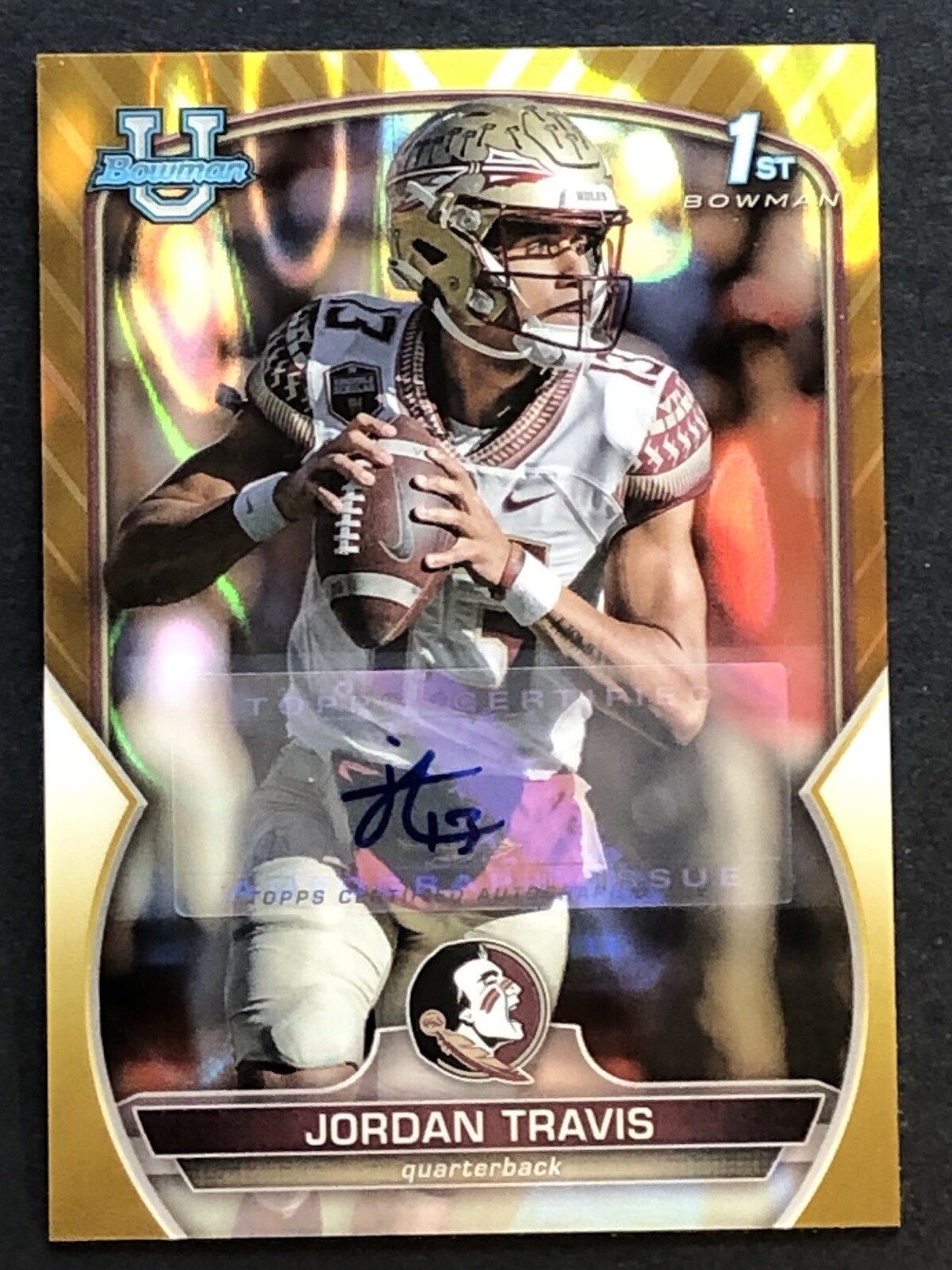 2022 Bowman Chrome University #31 Jordan Travis Gold Lava Refractor Autograph/50