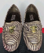 Michael Kors Girl's Zoey Zebra Print Loafers Brown Size 3 Dress Shoes