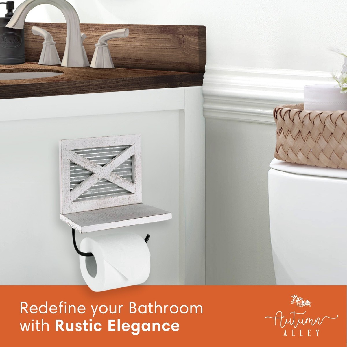 Autumn Alley Farmhouse Toilet Paper Holder & Towel Ring Set - Rustic Bathroom Wall Mount