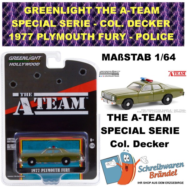 Greenlight The A-TEAM 1977 Plymouth Fury 44865 Col. Decker Special Police 1:64-image