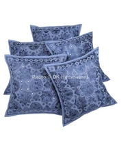 Throw Pillow Covers Cotton Mirrored 40x40 cm Ethnic Embroidered Set Of 5 Cushion