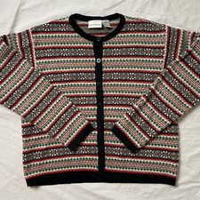 Vtg Christmas Cardigan Sweater First Issue Womens Size Medium Wool Angora Blend