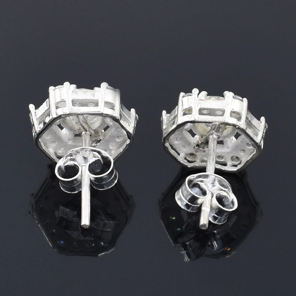 Tachuelas solitarias de diamantes blancos de 2,00 quilates con detalles de plata 925 ¡Gran brillo! Foto 4 de 4