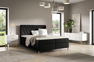 Boxspringbett Schlafzimmerbett ESPEN 200x220cm in Stoff Fresh Schwarz