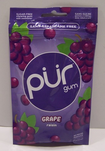PUR Chewing Gum Grape Flavor 100% Xylitol Sugar Free 65 pieces Vegan EXP 08/2027