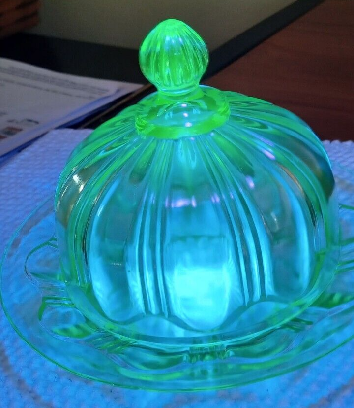 Vintage Green Depression Butter Dish W/Lid Uranium Glass 1930's eBay