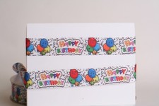 HAPPY BIRTHDAY WHITE 7/8" Grosgrain Ribbon 1,3,5,10 Yards SHIP FROM USA