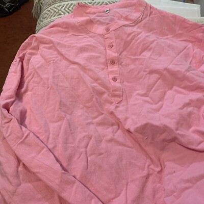 Womens  4xl Cotton Pink Blouse Top Ladies Baggy Long Sleeve Casual Long Sleeve