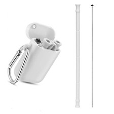 Premium Portable & Collapsible Grey Silicone Foldable Drinking Straw &Carry Case