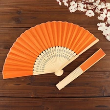 5 ORANGE Handheld Silk FOLDING FANS Decorative Wedding Favor Party Event
