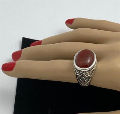 Vintage Barse Thailand Pebbled Paisley Oval Carnelian Cabochon Ring Size 7