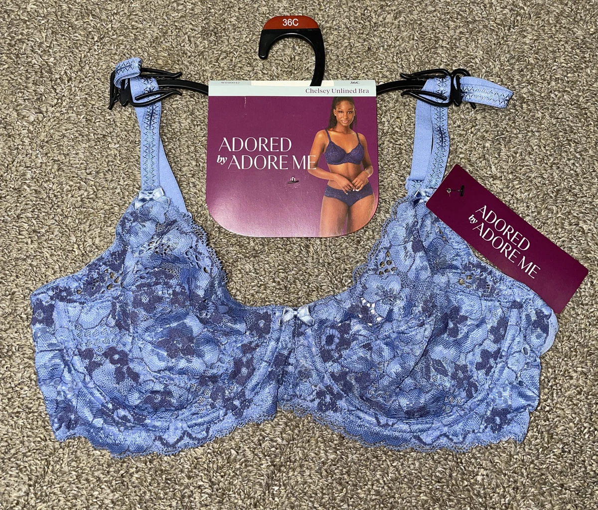 NWT Womens Adored by Adore Me Chelsey Unlined Underwired Blue Lace