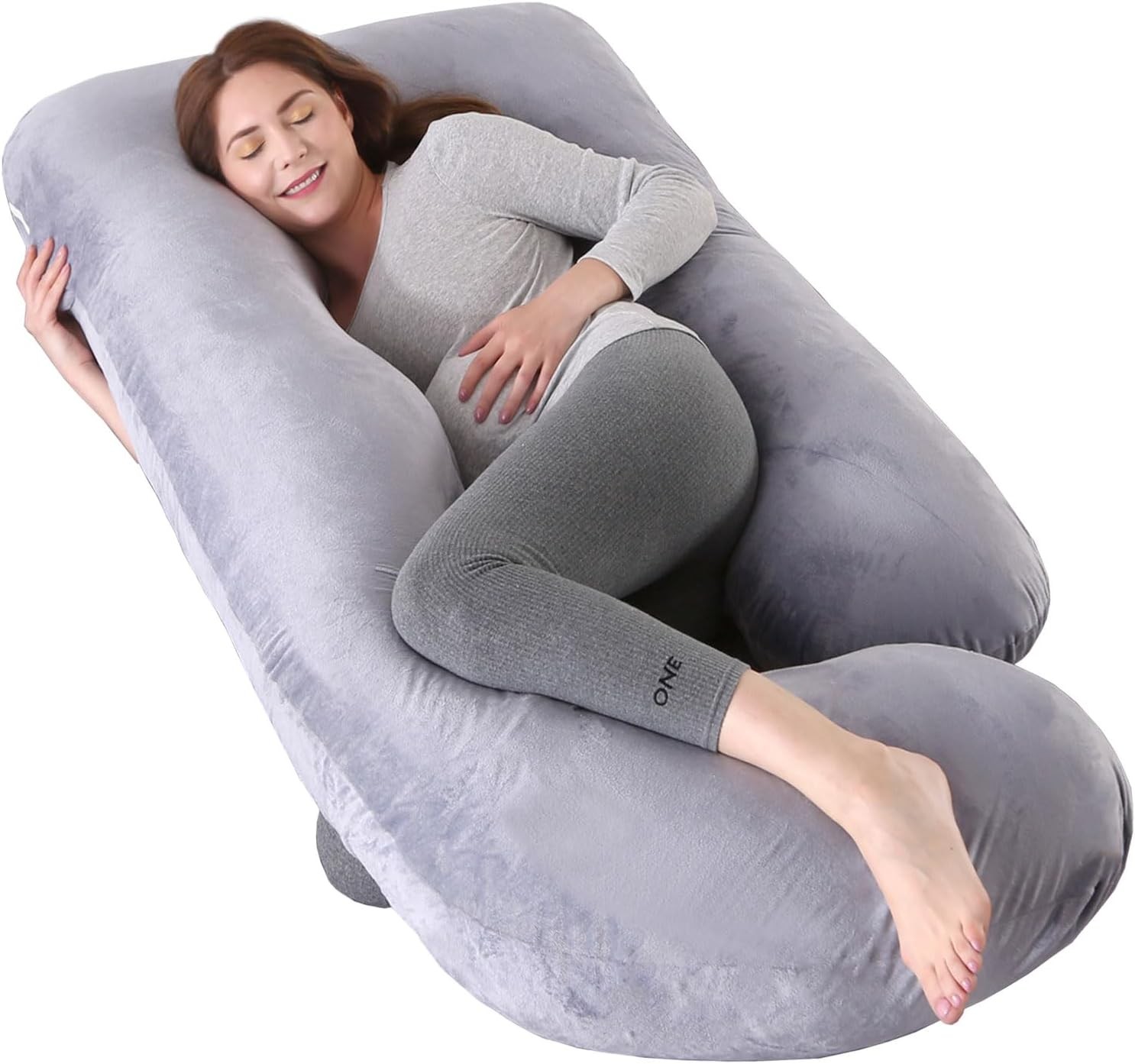 U Shaped Full Body Pregnancy Pillow for Comfortable Sleep in Grey