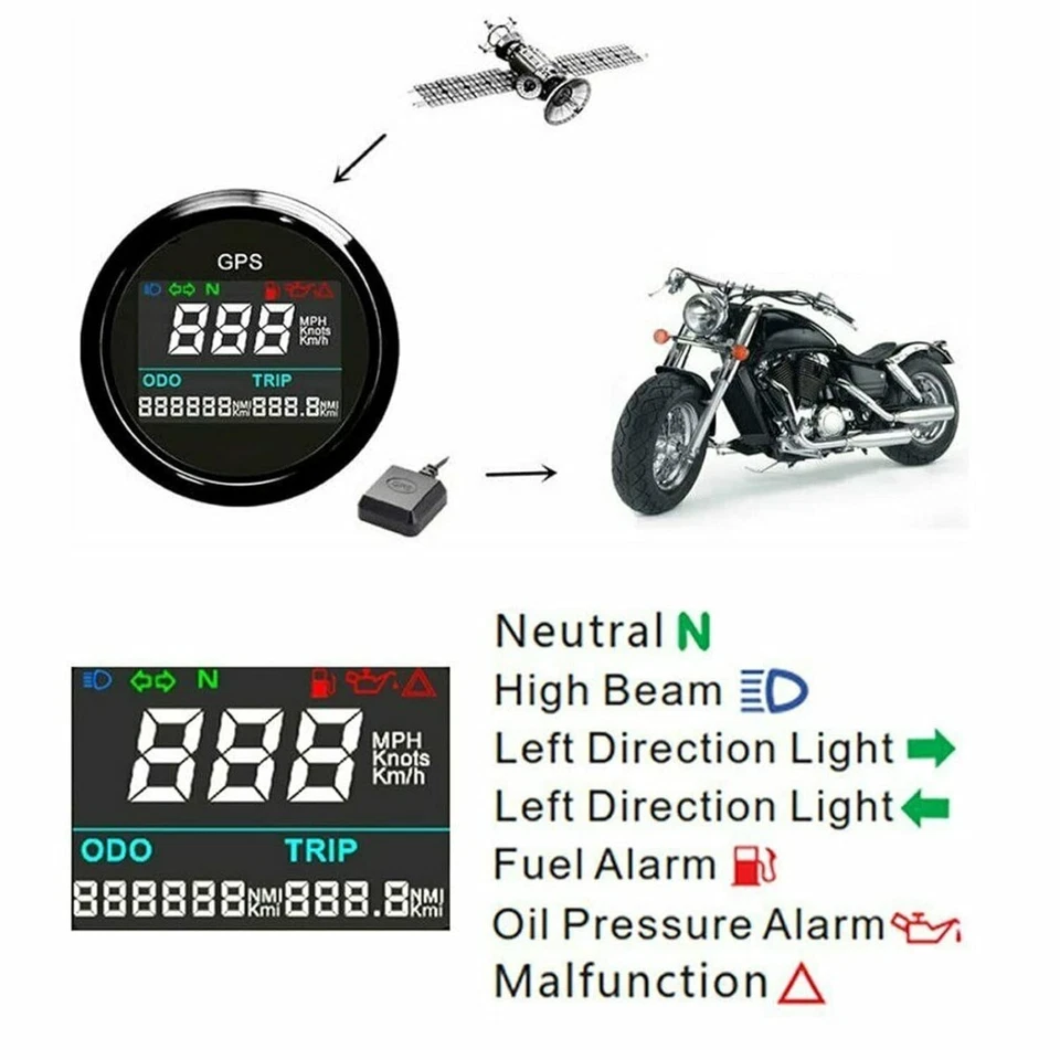 52mm Digital GPS Speedometer Odometer Adjustable Speed Gauge for Car ,Motorcycle - Image 4 of 4