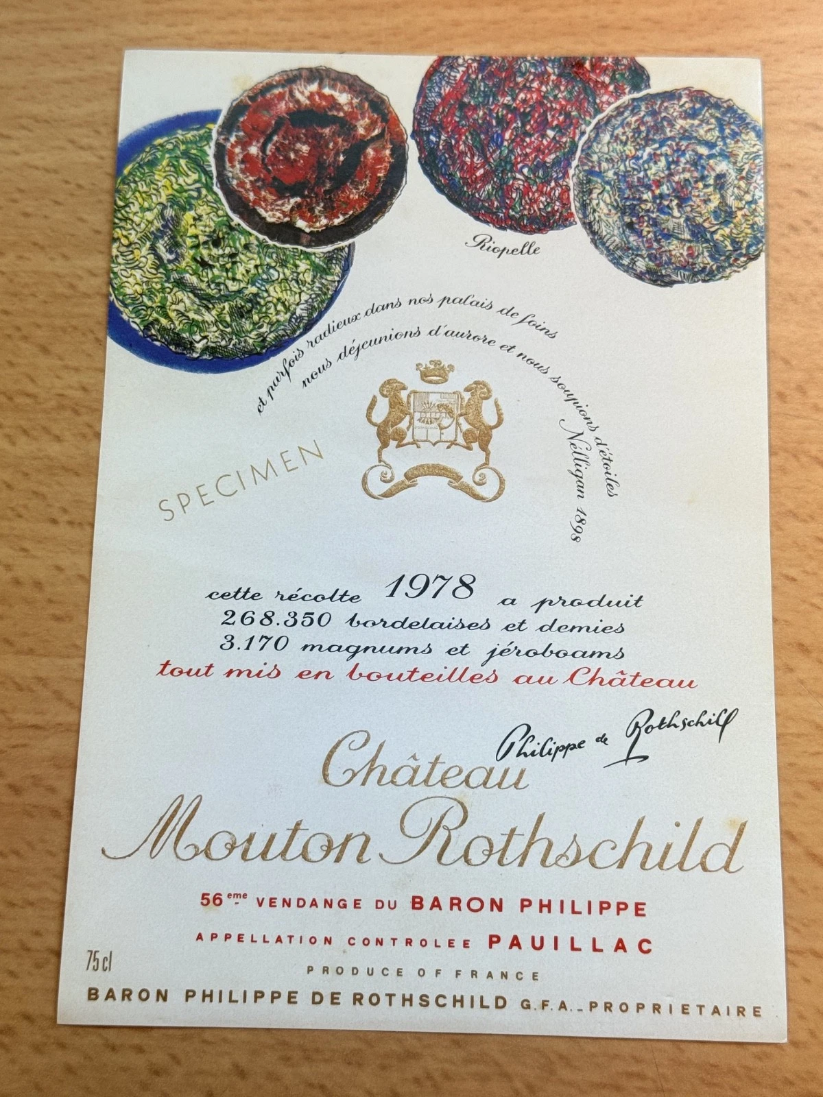 Étiquette De Vin Château Mouton Rotschild Spécimen 1978