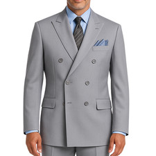 VINCI Men's Light Gray Double-Breasted Suit w/ Adjustable Waist, Reg-Fit - NEW