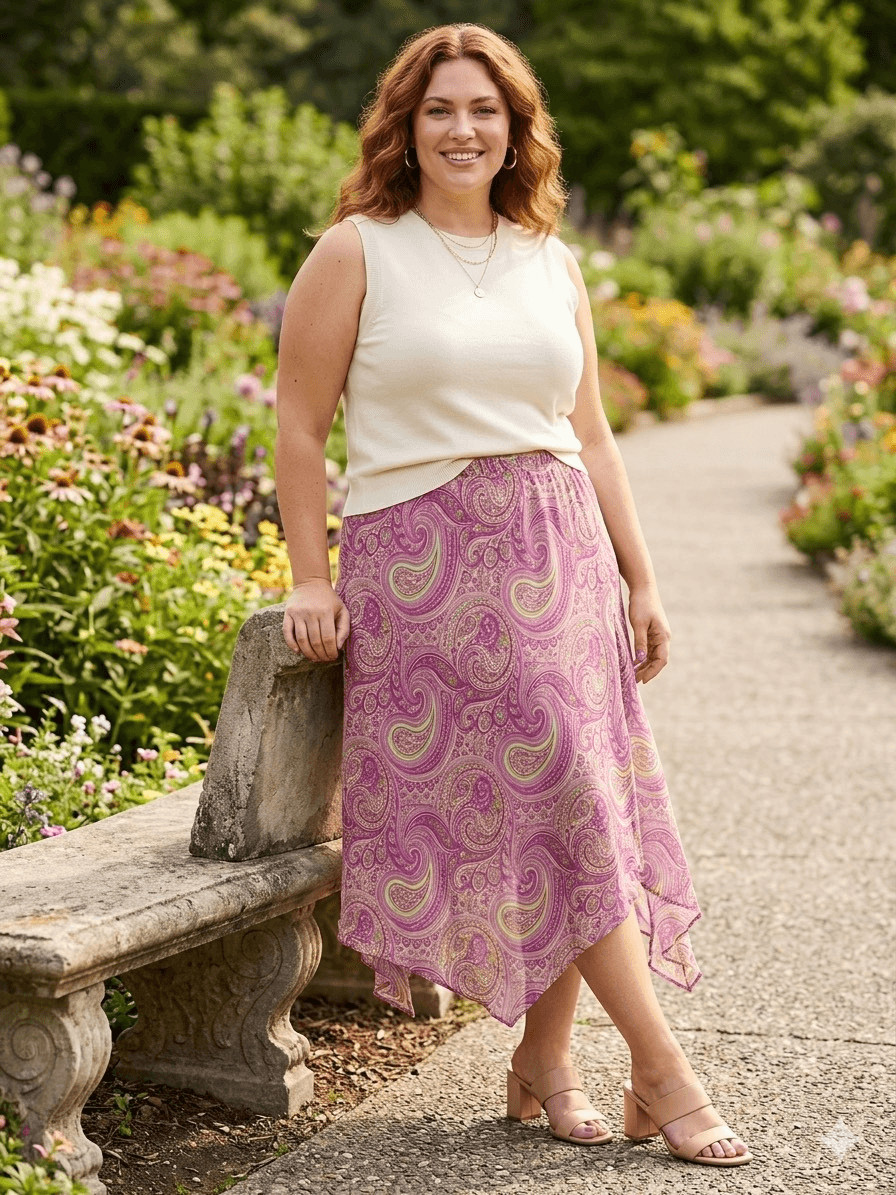 Lane Bryant Paisley Midi Skirt Pink Lime Green Plus Size 18/20 Y2K PLUS SIZE Boh
