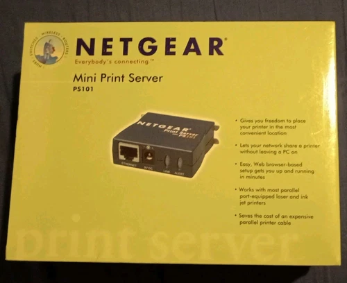 NETGEAR PS101 Mini Print Server, Parallel Port to Ethernet for Windows, PS 101