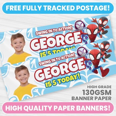 PERSONALISIERTE SPIDERMAN GEBURTSTAGSBANNER BELIEBIGER NAME FOTO SPIDEY PARTY BANNER
