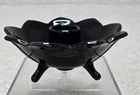 VINTAGE FENTON Black 3 Footed Glass Lotus Flower Candle Holder