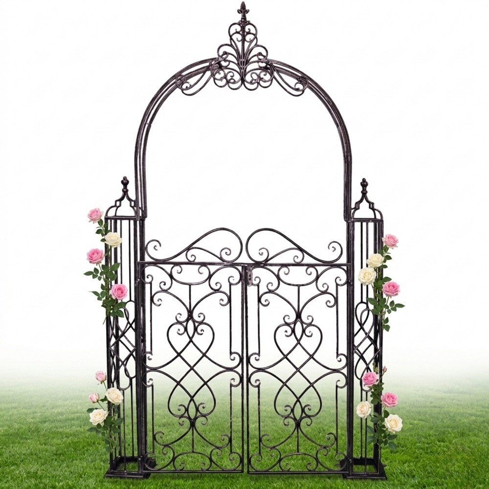 Garden Pleasure Rosenbogen mit Tor TOWADA Metall Gartentor Rankhilfe Spalier