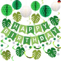 GrüNe Dekorationen, GrüNes Happy Birthday Banner Mit WabenbäLlen, PalmbläTter Hä