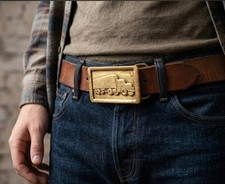 Vintage Brass Semi Truck Tractor Trailer Belt Buckle 18 Wheeler Trucker Big Rig