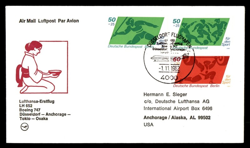 Mayfairstamps Germany Flight 1982 Dusseldorf to Anchorage Boeing 747 Cover cca_0