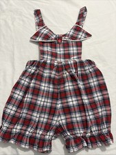 Vintage Girls One Piece, Romper/Sun Suit, Red Plaid straps collar size 5/6