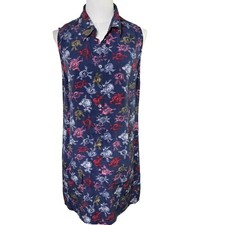 Quiet Luxury Floral Silk Shirt Dress Sleeveless Navy Equipment Femme Women S P