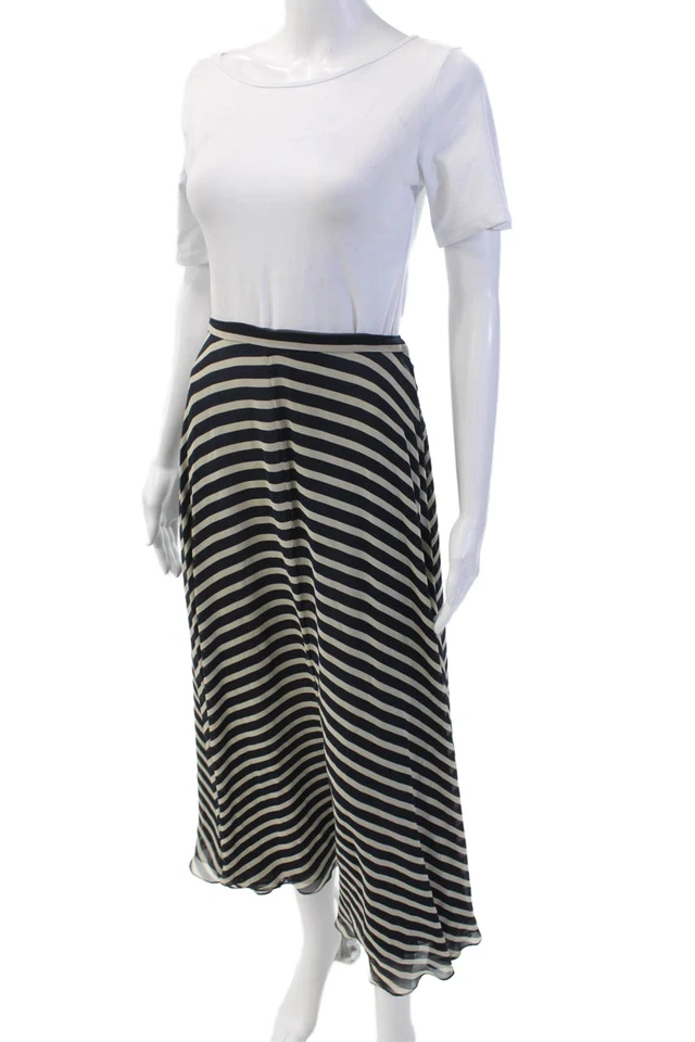 Ralph Lauren Womens Silk Sheer Long Striped Print Maxi Skirt Blue Size 8 - Image 2 of 4
